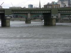 Cannon Street Railway Bridge with Southwark Bridge in the background, London