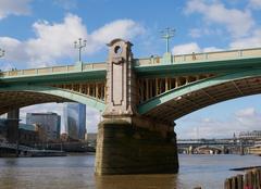 East face of Southwark Bridge from the north foreshore of the River Thames