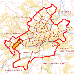 Map of Frankfurt showing the location of Höchst