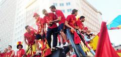 Spain's national football team victory bus in Madrid