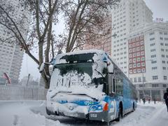 City bus stuck in snow at Plaza de España during storm Filomena