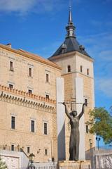 Panoramic view of Toledo, Spain with historical buildings and Tagus River