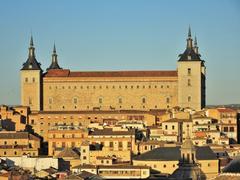 View from the old university tower in Toledo city center, showcasing the Military Museum housed in the 16th-century Alcázar de Toledo palace