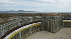 Aiguamolls de l'Empordà nature reserve with wetlands, trees, and mountains in the background