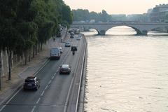 Paris River Seine with Voie Georges-Pompidou exit