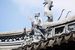 Yu Yuan Garden in Shanghai, serene pond with traditional Chinese architecture and lush greenery