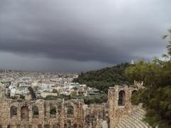 Aerial view of Athens, Greece with buildings and the Acropolis