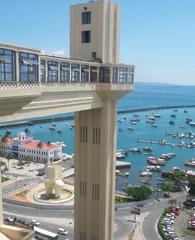 Elevador Lacerda in Salvador, Brazil with a view of All Saints Bay