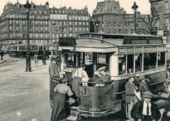 Historical postcard detail of Place Saint Michel in Paris