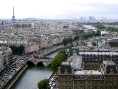 Cityscape view from Notre Dame with Eiffel Tower and La Défense