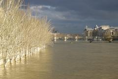 Paris flood January 2018 with view of Pont des Arts and Pont Neuf