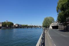 View of the Seine River with buildings and trees in Paris