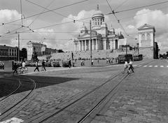 Dale Eldred environmental art at Senate Square in front of Helsinki Cathedral