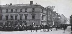 General Mannerheim marching in front of Stockmann department store in Helsinki on 16 May 1918