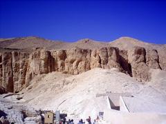 The Valley of the Kings in Egypt with tombs visible in the arid landscape