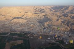 aerial view of Valley of the Kings in Luxor, Egypt with desert landscape and ancient tomb sites