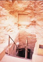 Valley of the Kings in Egypt with tomb entrances visible and mountainous terrain