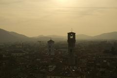 Lucca cityscape at sunset with Tuscan architecture and Mediterranean atmosphere