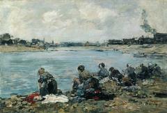 women washing clothes by the river Touques