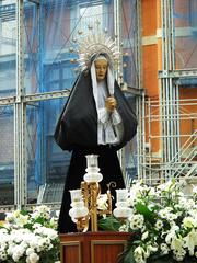 Easter Week procession in Palma's Cort Square featuring the Virgin of Sorrows