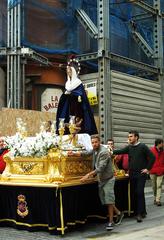 Easter procession featuring the statue of Our Lady of Sorrows in Palma's main square