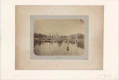 Decorated Magere Brug in Amsterdam during the wedding of King Willem III and Queen Emma, April 1879 by Albert Greiner, with Amstel river and Zuiderkerkstoren in the background