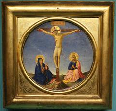 Beato Angelico's Crucifixion painting with rich lapis lazuli blue hues