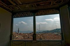 Panoramic view from Palazzo Vecchio towards Basilica di Santa Croce and Piazzale Michelangelo in Florence