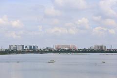 Chennai cityscape with a lake in the foreground