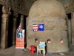 Bhimrao Ambedkar image and Navayana Buddhist worship at Kanheri caves in Mumbai