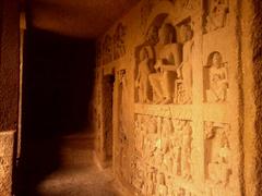 Ancient cave carvings at an ASI monument