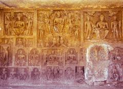 art works on the wall of Kanheri Caves