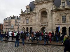 Climate march gathering in Lille with 'Ensemble pour le climat' banner