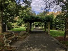 Wooden garden arbor at Brooklyn Botanic Garden