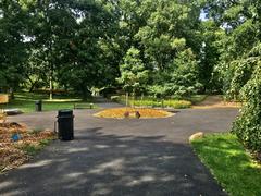 Brooklyn Botanic Garden pathway with Cranford Rose Garden and Japanese Hill-and-Pond Garden, September 2020