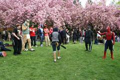 cosplayers in anime costumes at Brooklyn Botanical Gardens Cherry Blossom Festival