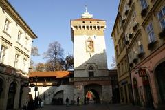 Historic Florianska Gate in Kraków within Planty Park