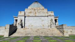 Close-up of the east face of the Shrine of Remembrance