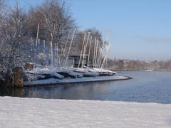 Sailing Club Powell's Pool Sutton Park in early morning after overnight snow