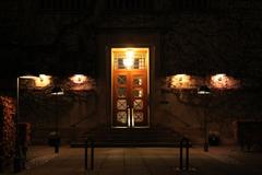 Evening view of the entrance of Gentofte Town Hall in Denmark