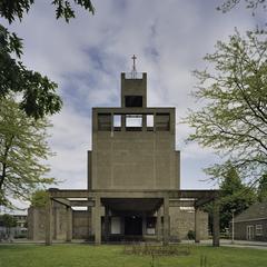 Church tower with a portal annex in Amsterdam