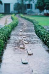 Final footprints of Mahatma Gandhi leading to Birla House courtyard