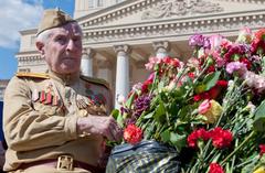 Veterans on Victory Day in Moscow near Bolshoi Theatre