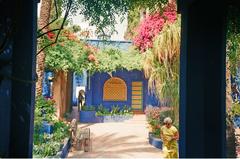 Majorelle Garden with blue residence in the background