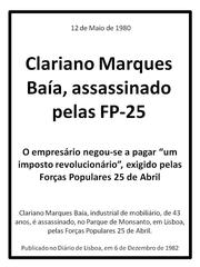 Clariano Marques Baía, murdered by the FP-25 in Monsanto Park, Lisbon.