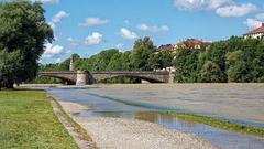 Isar River and surroundings after flood, Munich, August 2020