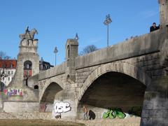 Wittelsbacherbrücke in Munich with Jugendstil railings and Otto von Wittelsbach rider statue