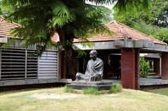 Sabarmati Ashram in Ahmedabad with a statue of Mahatma Gandhi