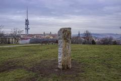 Modern menhir in Park Parukarka, Prague