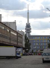 Nákladové nádraží Žižkov with the Žižkov Tower in Prague, Czech Republic